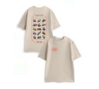 THOMAS & FRIENDS Beige Graphic Tee | Admit One Ticket Print Short Sleeve T-Shirt with Character Grid | 100% Cotton Crew Neck Adults Everyday Top | Tank Engine Cartoon Merch Gift