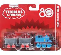 Thomas & Friends by Fisher-Price Collectible Toy Train, Small Die-Cast Mattel 80th Engine with Premium Deco & 2 Stock Cars with Red Crystal Cargo