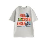 THOMAS & FRIENDS Grey Graphic Tee | Full Steam Ahead Short Sleeve T-Shirt with Percy and Gordon Print | 100% Cotton Crew Neck Adults Everyday Top | Tank Engine Cartoon Merch Gift - X-Large
