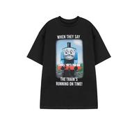 THOMAS & FRIENDS Mens Black Graphic Tee | Humorous Crew Neck T-Shirt Featuring Thomas The Tank Engine | Short Sleeve Cartoon Apparel | Meme Train Fun Casual Wear