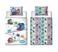THOMAS & FRIENDS Official Childs Toddler Cot Bed Duvet Cover | All Aboard Thomas the Tank Engine Reversible 2 Sided bedding with Matching Pillowcase, Polycotton