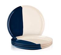 Thomas Fuchs Creative Melamine Dinner Plates Set of 4, Break and Chip-Resistant, Durable and Kid-Friendly Dinnerware Set for Indoor and Outdoor, Dishwasher Safe, Ivory/Navy