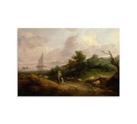Thomas Gainsborough Coastal Landscape with A Shepherd And His Flock - Romanticism Wall Art Poster Prints with Sailing Ships And Rural Scene Painting On Canvas Wall Art Scroll Picture Print Living Room