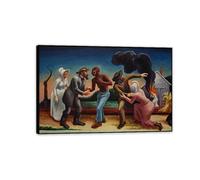Thomas Hart Benton Paintings Wall Art A Social History of the State detail Classic Art Reproductions Thomas Hart Benton Canvas Poster for Living Room Home Wall Decor90x60cm(35x24in)Black Frame