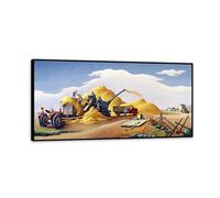 Thomas Hart Benton Paintings Wall Art Wheat Threshing on the High Plains Classic Art Reproductions Thomas Hart Benton Canvas Poster for Living Room Home Wall Decor140x70cm(56x28in)Black frame