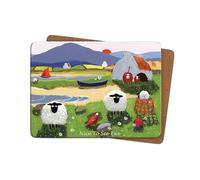 Thomas Joseph Nice to See Ewe Table Mat - Sheep Gift - Printed 4mm Thick Cork Backed Hardboard Placemat - 290mm x 215mm - 1 Piece