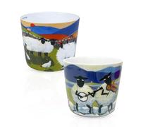 Thomas Joseph Set of 2 Coffee Mugs New Bone China 11 oz with Sheep and Farm Design Gift Box (Playing Music/Feet Up)