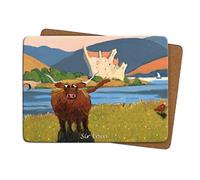 Thomas Joseph Sir Loin Table Mat - Highland Cow Gift - Printed 4mm Thick Cork Backed Hardboard Placemat - 290mm x 215mm - 1 Piece
