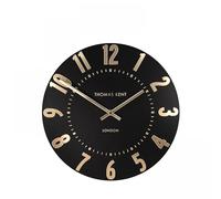 Thomas Kent 12" Noir Black Wall Clock with Embossed Foiled Metallic Numerals & Quartz Movement