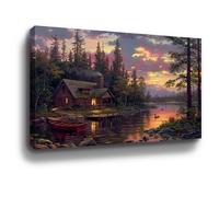 Thomas Kinkade A Peaceful Retreat Canvas Art Thomas Kinkade Paintings Landscape Wall Art for Bedroom Livingroom Office Framed Ready to Hang
