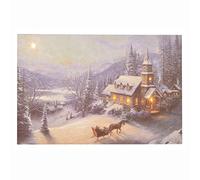 Thomas Kinkade Sunday Evening Sleigh Ride White 24 x 16 Canvas Holiday LED Sign