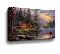 Thomas Kinkdade Painting Cottage Dock Kinkade Wall Art Framed Canvas Art Ready to Hang