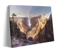 Thomas Moran 1872 American Hudson River School Prints - Grand Canyon of The Yellowstone Wall Art Featuring Waterfall, Canyon And Rocky Cliffs Frame 24x36inch(60x90cm)
