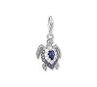 Thomas Sabo 2 Charm Pendant Turtle with Blue Stones 925 Sterling Silver, Blackened 1897-667-1