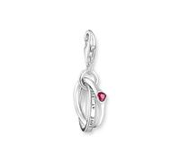 Thomas Sabo 2 Silver Charm Pendant with Two Linked Rings and a red Stone 925 Sterling Silver, Blackened 2070-639-10