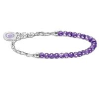 THOMAS SABO 925 Sterling Silver Purple Synthetic Amethyst Beads Link Bracelet with Coin 15cm Length 4mm Width