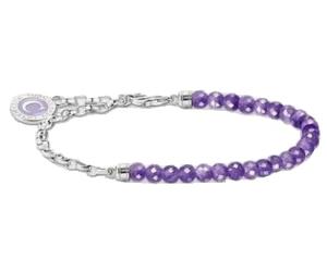 THOMAS SABO 925 Sterling Silver Purple Synthetic Amethyst Beads Link Bracelet with Coin 15cm Length 4mm Width