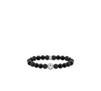 THOMAS SABO Black Obsidian Bracelet - Black Obsidian and Recycled Blackened Silver Bead Bracelet - 16cm