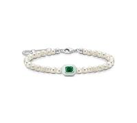 Thomas Sabo Bracelet Pearls with Green Stone 925 Sterling Silver, Cold Enamel A2096-082-6
