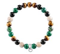 Thomas Sabo Women Charm Bracelet Tiger Eye Malachite Jasper 925 Sterling Silver X0217-947-7