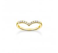 Thomas Sabo Charm Club Charming Charming Gold Plated V-Shaped White Stones Ring TR2394-414-14 - - Size 52 - Sterling Silver / Gold Plated / Zirconia