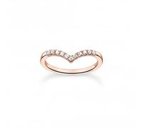 Thomas Sabo Charm Club Charming Charming Rose Gold Plated V-Shaped White Stones Ring - Size 56 - Sterling Silver / Rose Gold Plated / Zirconia