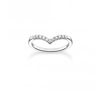 Thomas Sabo Charm Club Charming Charming Sterling Silver V-Shaped White Stones Ring - Size 52 - Sterling Silver / Zirconia