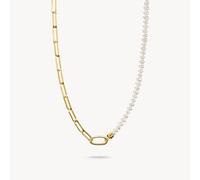 Thomas Sabo Charm Club Charming Connect Gold Plated Paperclip Link Pearl Necklace C1211-430-14 - Size - 45cm - Sterling Silver / 18ct Gold Plated / Freshwater Pearl