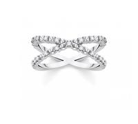 Thomas Sabo Charm Club Charming Silver Zirconia Criss Cross Ring TR2318-051-14 - Contemporary - Size 50 - Sterling Silver