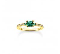 Thomas Sabo Charm Club Charming Sterling Silver Gold Plated Green And White Stones Ring - Size 56 - Sterling Silver / Gold Plated / Stone / Zirconia