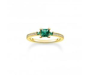 Thomas Sabo Charm Club Charming Sterling Silver Gold Plated Green And White Stones Ring - Size 56 - Sterling Silver / Gold Plated / Stone / Zirconia