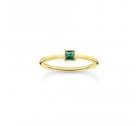 Thomas Sabo Charm Club Charming Sterling Silver Gold Plated Green Stone Ring TR2395-472-6 - - Size 52 - Sterling Silver / Gold Plated / Stone