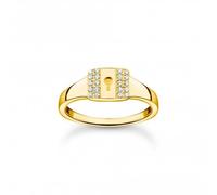 Thomas Sabo Charm Club Charming Sterling Silver Gold Plated Padlock Ring TR2372-414-14 - Premium - Size 54 - Sterling Silver / Gold Plated / Zirconia