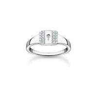 Thomas Sabo Charm Club Charming Sterling Silver White Padlock Ring TR2372-051-14 - Polished - Size 54 - Sterling Silver / Zirconia
