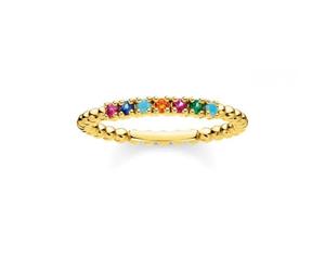 Thomas Sabo Charm Club Charming Yellow Gold Multicolour Dot Stacking Ring TR2323-488-7 - - Size 56 - Sterling Silver