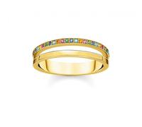 Thomas Sabo Charm Club Charming Yellow Gold Multicolour Stone Double Ring TR2316-488-7 - Refined - Size 58 - Sterling Silver