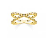 Thomas Sabo Charm Club Charming Yellow Gold Zirconia Criss Cross Ring TR2318-414-14 - Modern - Size 52 - Sterling Silver
