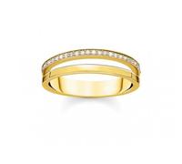 Thomas Sabo Charm Club Charming Yellow Gold Zirconia Pave Double Ring TR2316-414-14 - Refined - Size 60 - Sterling Silver