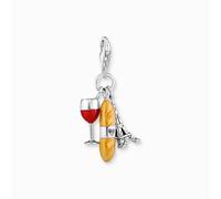 Thomas Sabo Women Silver Charm Pendant with red Wine Glass, Eiffel Tower & Baguette 925 Sterling Silver, Blackened, Cold Enamel 2078-390-7