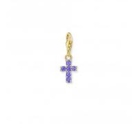 Thomas Sabo Charm Club Charmista Charmista Gold Plated Violet Cross Charm 2036-414-13 - Polished - Sterling Silver / Gold Plated / Zirconia
