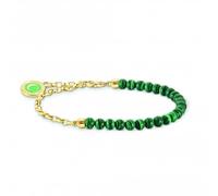 Thomas Sabo Charm Club Charmista Green Sterling Silver Gold Plated Stone Bracelet A2130-140-6 - Size 14 - 17 cm - Sterling Silver / Gold Plated / Simulated Malachite