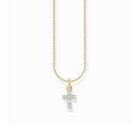 Thomas Sabo Charm Club Essentials Sterling Silver Gold Plated White Zirconia Cross Necklace KE2226-414-14-L45V