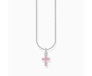 Thomas Sabo Charm Club Essentials Sterling Silver Pink Zirconia Cross Necklace