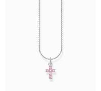 Thomas Sabo Charm Club Essentials Sterling Silver Pink Zirconia Cross Necklace KE2226-051-9-L45V