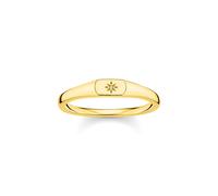 Thomas Sabo Charm Club Sterling Silver Yellow Gold Plated CZ Star Engraved Ring - 56