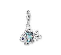 Thomas Sabo 2 Charm Pendant Fish with Blue Stones Silver 925 Sterling Silver, Blackened 1884-945-7