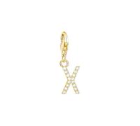 Thomas Sabo Charm pendant letter X with white stones gold plated 18k Yellow Gold Plating, 925 Sterling Silver