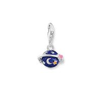 Thomas Sabo 2 Charm Pendant Saturn with Dark Blue Cold Enamel and fine Details Silver 925 Sterling Silver, Cold Enamel 2041-041-7