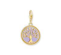 Thomas Sabo 2 Charm Pendant Tree of Love with Violet Cold Enamel Yellow-Gold Plated 925 Sterling Silver, 18k Yellow Gold Plating, Cold Enamel 2035-427-13