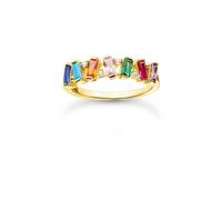 Thomas Sabo Charming Gold Plated Zirconia Multicoloured Stones Ring TR2346-488-7 - Size - 56 - Sterling Silver / Gold Plated / Stone / Zirconia
